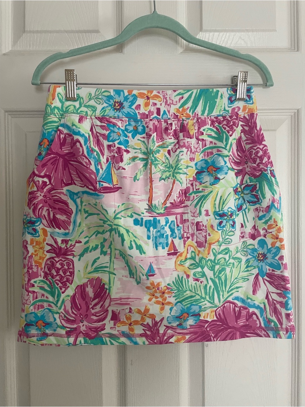 Belle by Kim Gravel Tropical Floral Print Mini Skirt - Pink & Teal XS